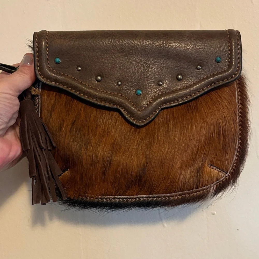 Tony Lama Brown Leather and cowhair wristlet Bag